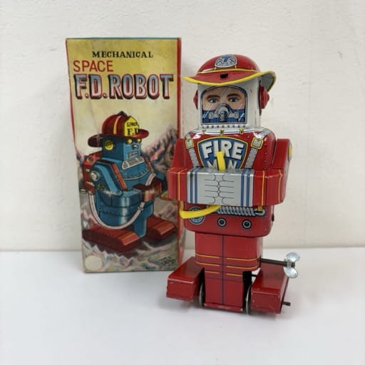米澤玩具 Space F.D. Robot 消防士 ゼンマイ式 ブリキ レトロ玩具 当時物